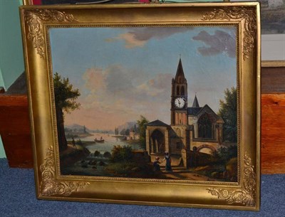 Lot 1078 - A 19th Century Oil on Canvas, fitted with a clock movement, 54cm by 65cm