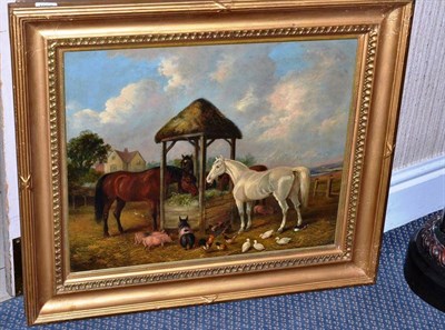 Lot 1087 - After J F Herring Snr (19th century)  Horses, pigs, chickens and ducks in a farmyard Bears a...