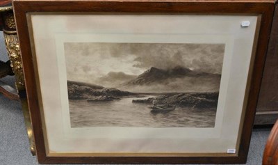 Lot 1088 - After Douglas Adams (20th century) Gentleman fishing from a boat on a loch Signed artist's proof, a