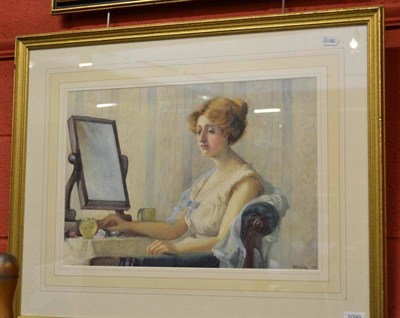 Lot 1099 - Miss K* B* Curtis (ex.1917 -1919) A lady at her dressing table  Signed and indistinctly dated 190*