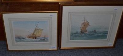 Lot 1104 - Follower of F* Aldridge (20th century)  Fishing boats off a coastline ";Off Whitby";; ";South...