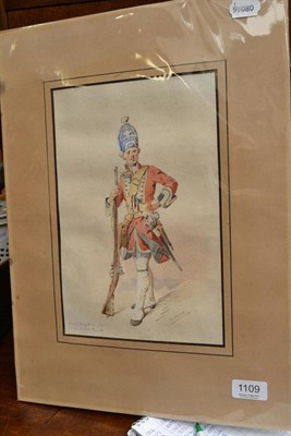 Lot 1109 - Orlando Norrie (19th century)  ";Armee Anglaise, 1740"; Signed, inscribed, watercolour,...