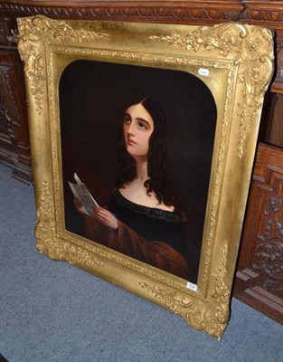 Lot 1124 - English school (19th century) Portrait of a girl reading a letter  Oil on canvas, arched top...