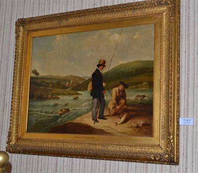 Lot 1143 - Circle of Abraham Cooper RA (19th century) Anglers with the rods beside a river, a castle and hills