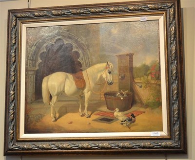 Lot 1145 - After John Frederick Herring Snr. (19th Century)  A pony, ducks and pigeons beside a doorway of...