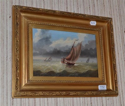 Lot 1152 - Thomas Lucop ( late 19th century) A fishing fleet in an open sea  Signed, oil on board, 20cm by...