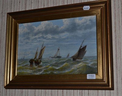 Lot 1153 - Thomas Lucop (late 19th century)  Fishing boats in a swell  Signed and dated 1884, oil on...