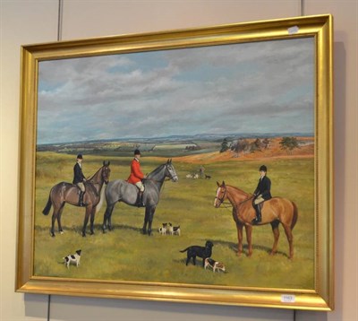 Lot 1163 - Leesa Sandys-Lumsdaine (b.1936) A huntsman with other figures on horseback in a Northumberland...