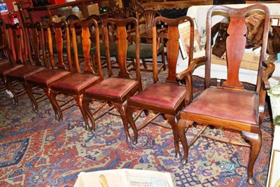 Lot 1212 - Eight Queen Ann Style Walnut Dining Chairs