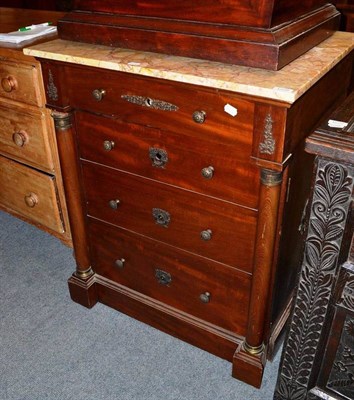 Lot 1228 - A French Style Mahogany Cupboard, with later pink veined marble top, 77cm wide