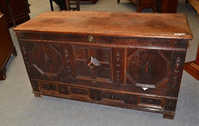 Lot 1263 - A Late 17th Century Joined Oak Chest, with hinged lid, decorative mouldings and two drawers,...