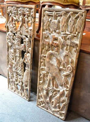 Lot 1267 - A Pair of Benin, Nigeria Large Carved Wood Panels, height 122cm