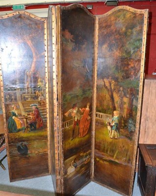 Lot 1272 - A Late 19th/Early 20th Century Four-Leaf Polychrome Painted Screen, height 212cm