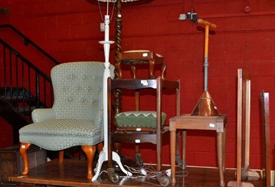 Lot 1298 - A Quantity of Furniture, to include a 1940's walnut china cabinet, fire screen, yew wood coffee...