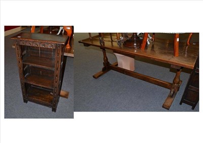 Lot 1299 - A 20th Century Oak Refectory Style Dining Table, 182cm long; and A Small Carved Oak Open...