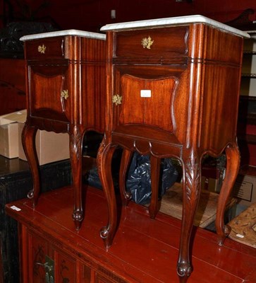 Lot 1342 - A Pair of French Marble Topped Bedside Cupboards, 38cm wide