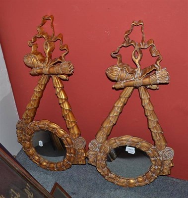 Lot 1345 - A Pair of Reproduction Gilt Decorative Mirrors, of recent date, height 80cm