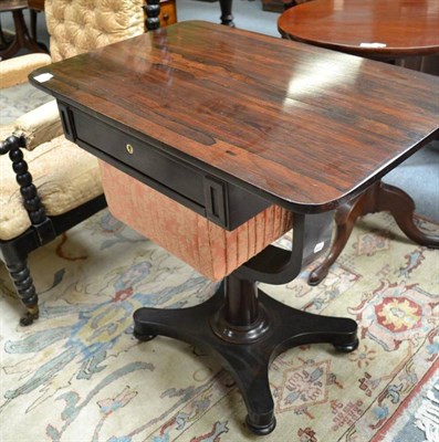 Lot 1348 - A Victorian Rosewood Veneered Work Table, mid 19th century, with frieze drawer and gathered...