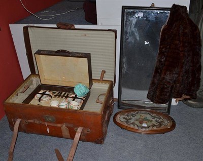 Lot 1361 - A Victorian rosewood and beadwork oval stand, 56cm, a Sirram picnic set and a rectangular wall...