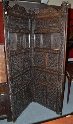 Lot 1362 - A 19th Century Carved Oak Three-Leaf Screen, named De Walton, height 203cm  Ex. Renishaw Hall