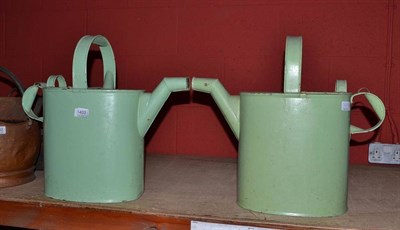 Lot 1403 - A Pair of Green Painted Watering Cans, 43cm high