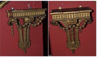 Lot 1410 - A Pair of Gilt and Gesso Wall Brackets, with floral swags in neo-classical style, 35cm high