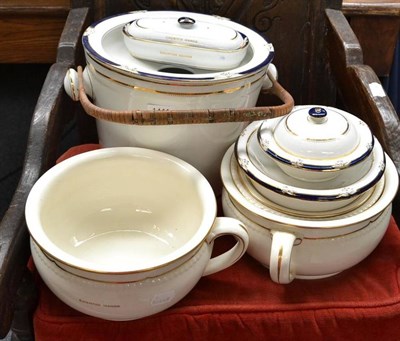 Lot 1411 - A Part Spode White and Gilt Toilet Set, marked in gilt 'Caunton Manor'