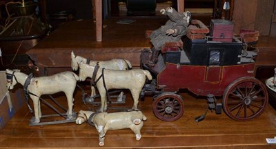 Lot 1418 - An Early 20th Century Painted Model of The London State Coach, with four plaster and wood horses on