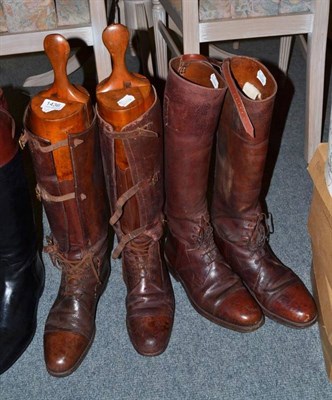 Lot 1436 - A Pair of Gentleman's Brown Leather Riding Boots, possibly size 8  partially laced and with...