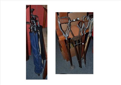 Lot 1454 - Six Various Shooting Sticksand three bags of mainly metal shafted golf clubs