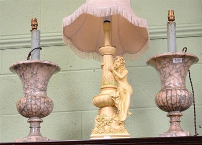 Lot 1468 - A Large Pair of Veined Alabaster Table Lamps; and A Modern Plaster Table Lamp (3)