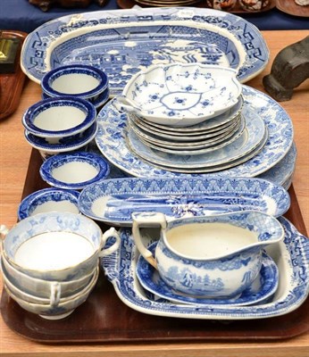 Lot 1479 - A 19th Century Blue And White Willow Pattern Meat Plate, four Royal Doulton blue and white...