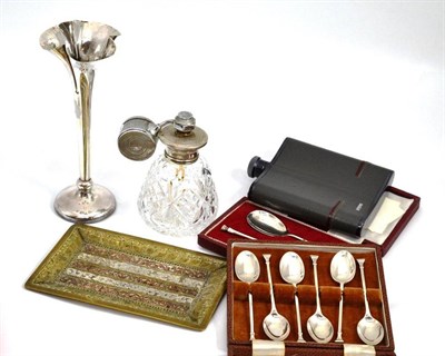 Lot 5 - A set of six seal top teaspoons, two Queen Anne style spoons (cased), an atomizer and a...