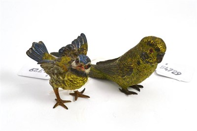 Lot 25 - An Austrian cold painted bronze of a budgie, 14.5cm long and a blue tit, 5cm high