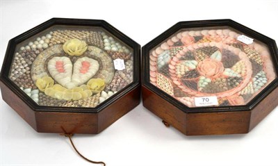 Lot 70 - A pair of shell pictures of octagonal form, 26cm by 26cm