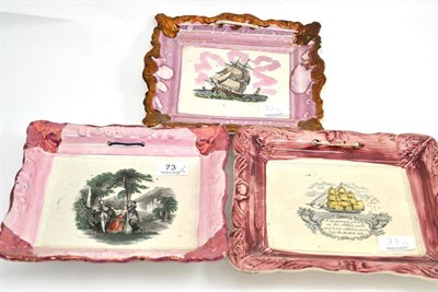Lot 73 - Moore & Co Waverley, Sunderland transfer printed and hand coloured pink lustre plaque with...