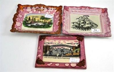 Lot 74 - Dixon Sunderland pink lustre transfer printed plaque with hand coloured decoration; another view of