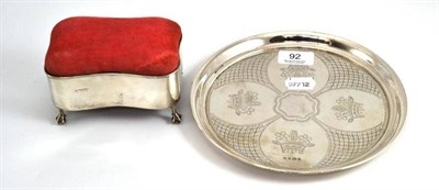 Lot 92 - A silver tray and a silver mounted jewellery/pin box (2)