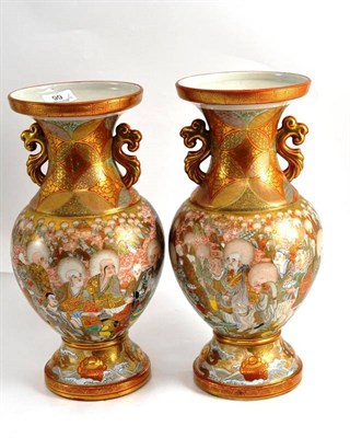 Lot 99 - Pair of late 19th century Japanese Kutani vases, height 35cm