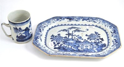 Lot 103 - 18th century Chinese blue and white export plate, diameter 35cm and a Chinese export mug,...