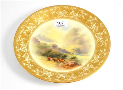 Lot 107 - A John Stinton Worcester plate with cattle, diameter 23cm