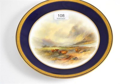 Lot 108 - A John Stinton Worcester plate with cattle, diameter 23cm