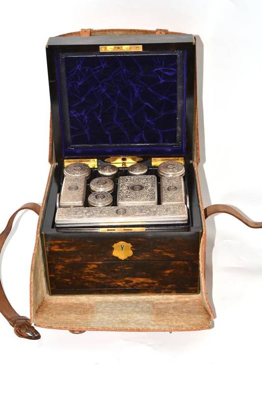 Lot 126 - Coromandel dressing case with plated mounts,