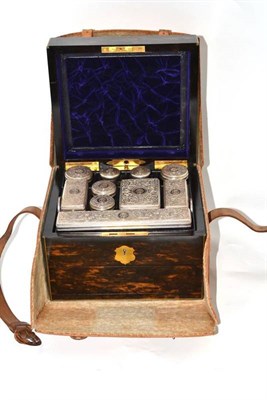 Lot 126 - Coromandel dressing case with plated mounts, fully fitted, with antler case