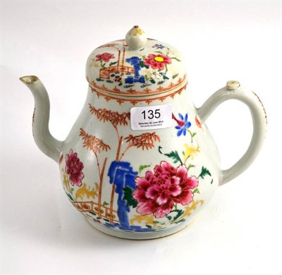 Lot 135 - Famille rose teapot and cover, height 20cm and a tankard (2)