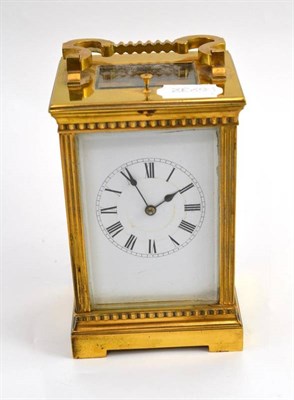 Lot 151 - Brass striking carriage clock with painted dial, and key, height 14cm