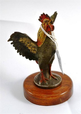 Lot 161 - A cold painted bronze model of a cockerel on an oak base, height 15cm