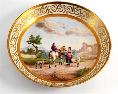 Lot 163 - A 19th century English painted saucer dish, diameter 19cm