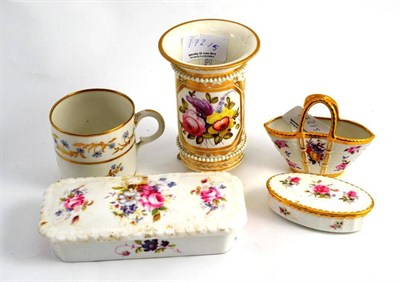 Lot 172 - Derby spill vase, a coffee can, Flight, Barr & Barr basket and two Coalport boxes and covers