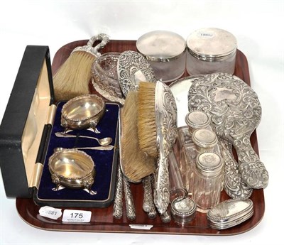 Lot 175 - Silver mounted dressing table accessories, including mirrors, jars etc